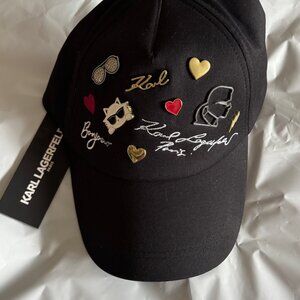 Karl Lagerfeld Paris Cate Pins Black Baseball Cap NWT